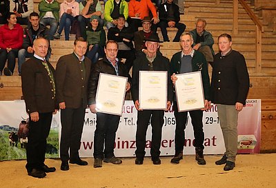 Ehrung für verdiente Züchter von positiv geprüften Stieren - v.l. Alexander Gensbichler, Josef Riepler u. ÖR Martin Innerhofer!